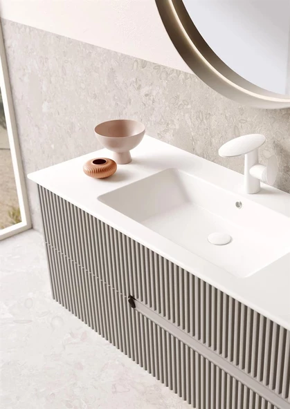 Orka Moonlight 90 cm Vizon Banyo Dolabı Alt Modül ve Lavabo - 4