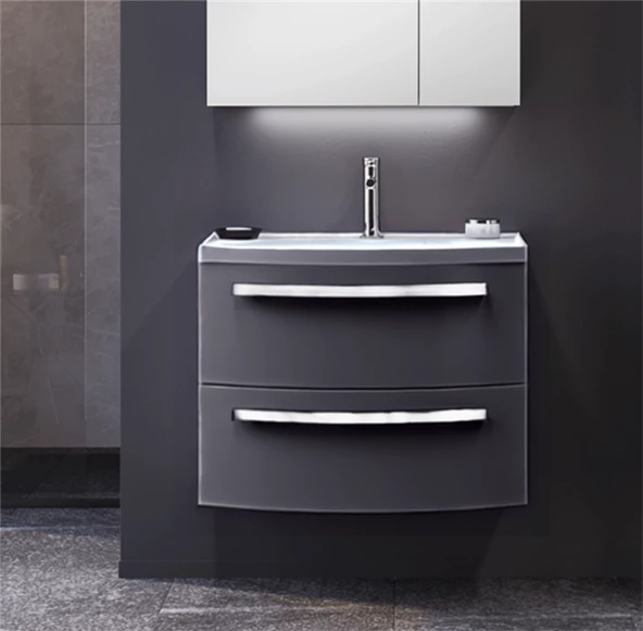 Orka Urla 70 cm Antrasit Banyo Dolabı Alt Modül ve Lavabo