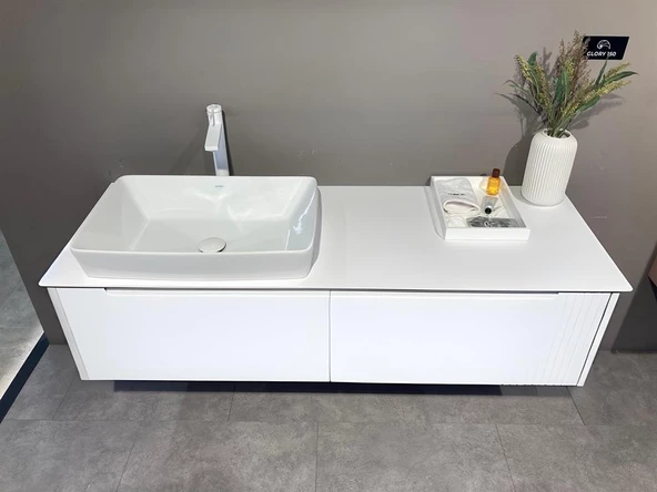 Orka Biella 140 cm Beyaz Banyo Dolabı Alt Modül ve Lavabo - Resim 2