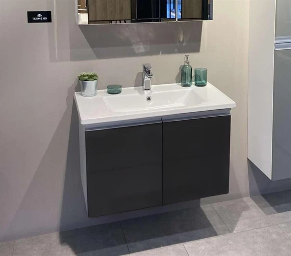 Orka Terme 80 cm Siyah Banyo Dolabı Alt Modül ve Lavabo