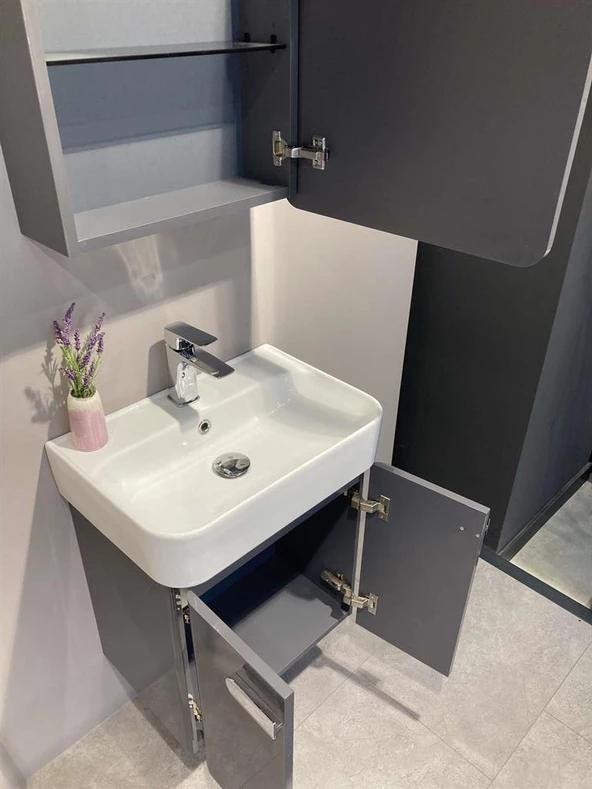 Orka Orbit 55 cm Gri Banyo Dolabı Alt Modül ve Lavabo - 2