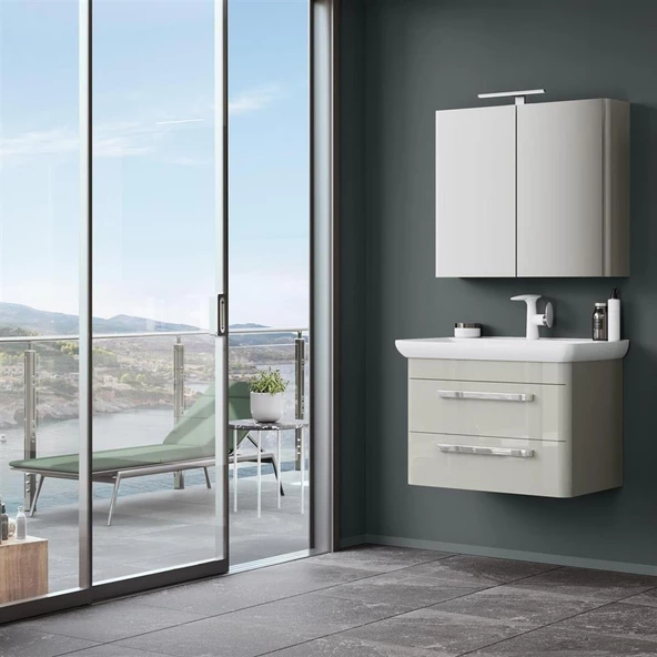 Orka Rose 80 cm Parlak Kaşmir Banyo Dolabı Alt Modül ve Lavabo - Resim 2