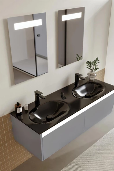 Orka Lisbon 130 cm Mat Gri Banyo Dolabı Takımı - Resim 2