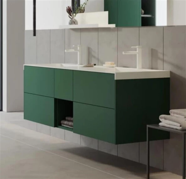 Orka Milano 140 cm Yeşil Banyo Dolabı Alt Modül ve Lavabo - Resim 3