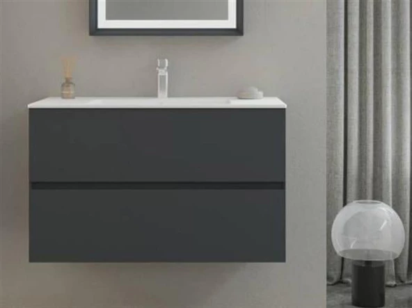 Orka Nest 91 cm Mat Antrasit Banyo Dolabı Alt Modül ve Lavabo