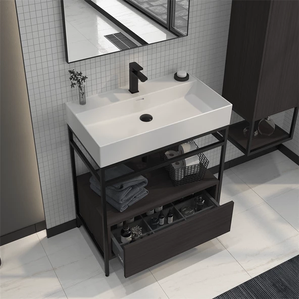 Orka Vegas 60 cm Antrasit Banyo Dolabı Alt Modül ve Lavabo - Resim 2