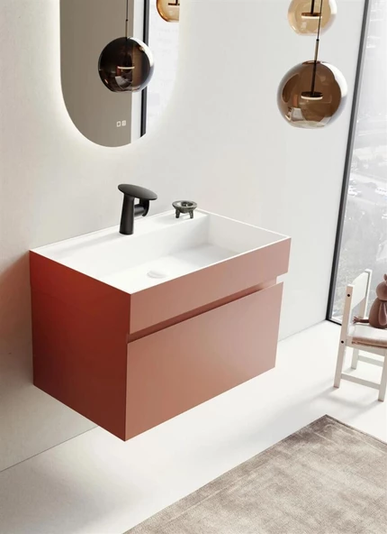 Orka Lusso 80 cm Tarçın Banyo Dolabı Alt Modül ve Lavabo ürün görseli