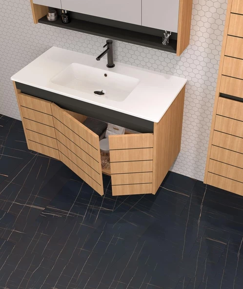Orka Ricato 100 cm Kiraz Banyo Dolabı Alt Modül ve Lavabo
