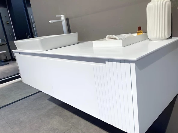 Orka Biella 140 cm Beyaz Banyo Dolabı Alt Modül ve Lavabo - Resim 4