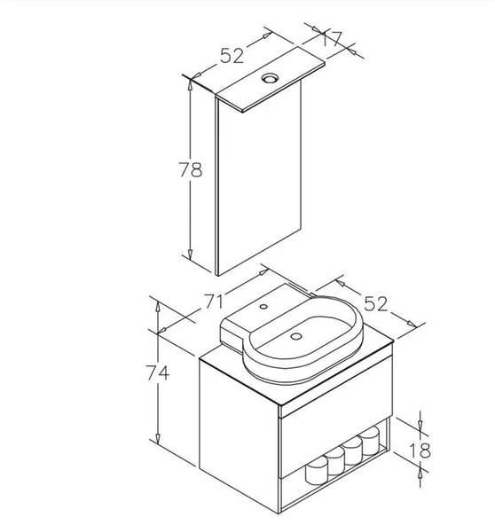 Orka Knidos 70 cm Legnona Ledli Ayna Banyo Dolabı Takımı - Resim 5