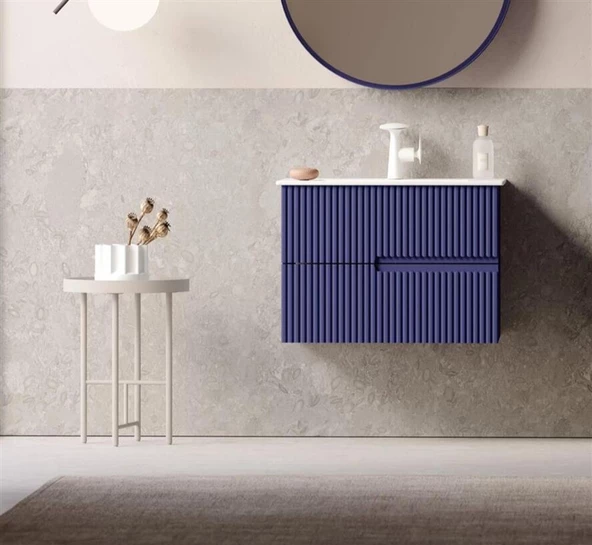 Orka Moonlight 70 cm Lacivert Banyo Dolabı Alt Modül ve Lavabo