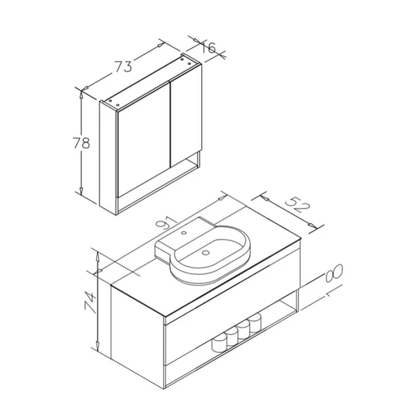 Orka Knidos 90 cm Legnona Banyo Dolabı Takımı - Resim 4