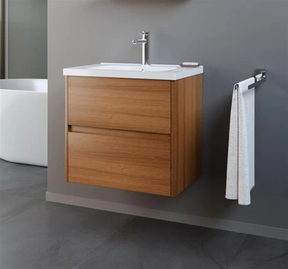 Orka Duden 60 cm Ceviz Banyo Dolabı Alt Modül ve Lavabo
