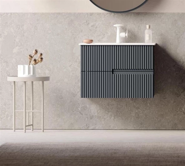 Orka Moonlight 70 cm Antrasit Banyo Dolabı Alt Modül ve Lavabo