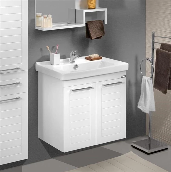 Orka Perge 65 cm Beyaz Lake Banyo Dolabı Alt Modül ve Lavabo
