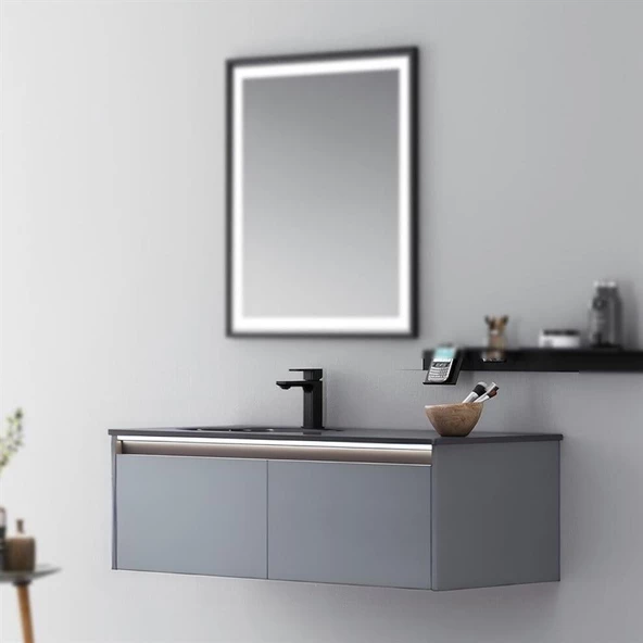Orka Lisbon 110 cm Gri Banyo Dolabı Alt Modül ve Lavabo - Resim 3