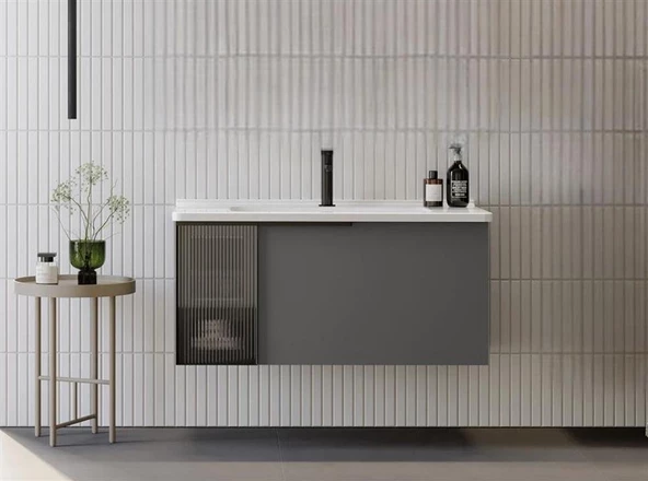 Orka Pure 80 cm Gri Banyo Dolabı Alt Modül ve Lavabo