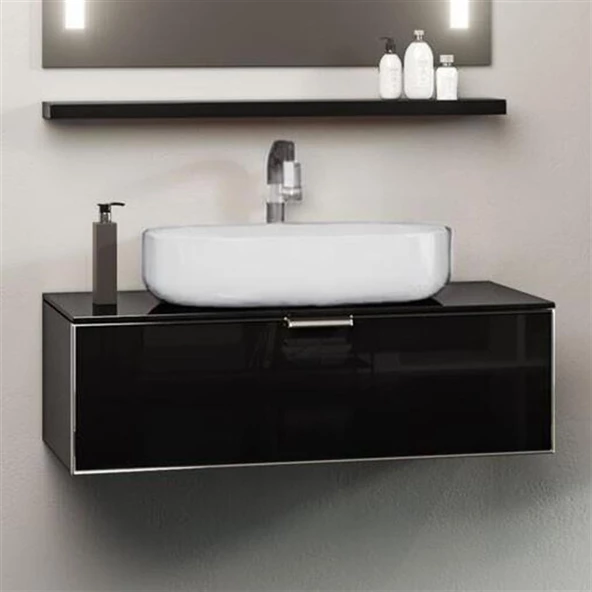 Orka Yalıköy 90 cm Parlak Siyah Banyo Dolabı Alt Modül ve Lavabo