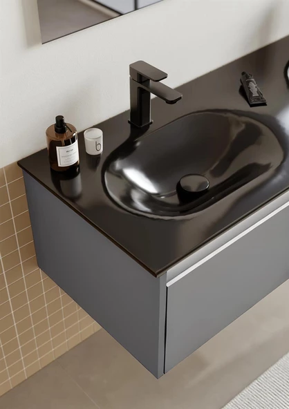 Orka Lisbon 130 cm Gri Banyo Dolabı Alt Modül ve Lavabo - Resim 4