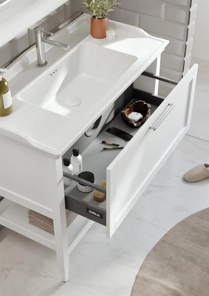 Orka Bastle 80 cm Beyaz Banyo Dolabı Alt Modül ve Lavabo - Resim 2
