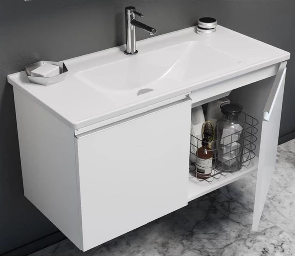 Orka Terme 100 cm Beyaz Banyo Dolabı Alt Modül ve Lavabo