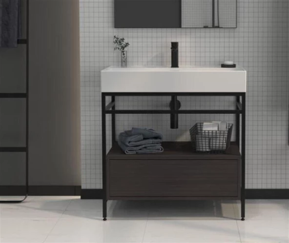 Orka Vegas 80 cm Antrasit Banyo Dolabı Alt Modül ve Lavabo