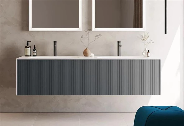 Orka Cube 160 cm Antrasit Banyo Dolabı Alt Modül ve Lavabo