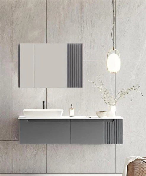 Orka Biella 140 cm Antrasit Banyo Dolabı Alt Modül ve Lavabo - 4