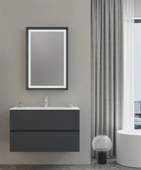 Orka Nest 91 cm Mat Antrasit Banyo Dolabı Alt Modül ve Lavabo - 3