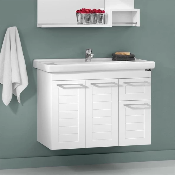 Orka Perge 85 cm Beyaz Lake Banyo Dolabı Alt Modül ve Lavabo