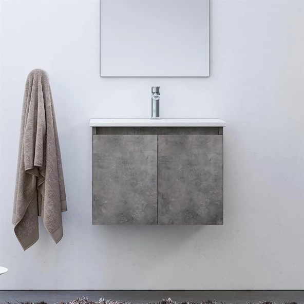 Orka Sidney 60 cm Gümüş Banyo Dolabı Alt Modül ve Lavabo