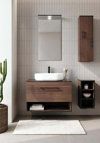 Orka Knidos 90 cm Navaro Ledli Ayna Banyo Dolabı Takımı - Resim 2