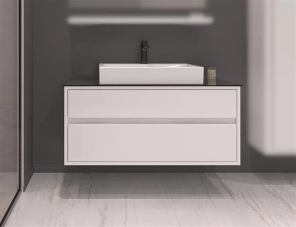 Orka Verona 100 cm Parlak Beyaz Banyo Dolabı Alt Modül ve Lavabo