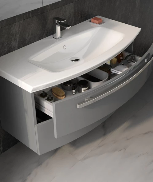 Orka Urla 90 cm Gri Banyo Dolabı Alt Modül ve Lavabo