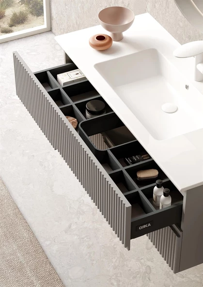 Orka Moonlight 90 cm Vizon Banyo Dolabı Alt Modül ve Lavabo - Resim 2