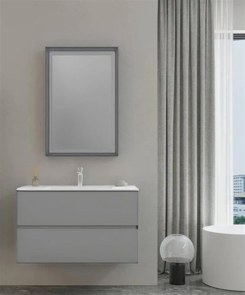 Orka Nest 91 cm Mat Gri Banyo Dolabı Alt Modül ve Lavabo - Resim 3