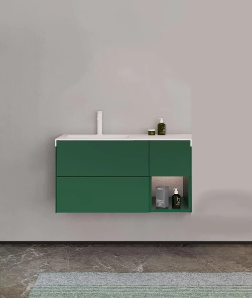 Orka Milano 120 cm Yeşil Banyo Dolabı Alt Modül ve Lavabo