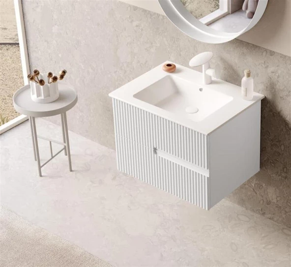 Orka Moonlight 70 cm Beyaz Banyo Dolabı Alt Modül ve Lavabo - Resim 2