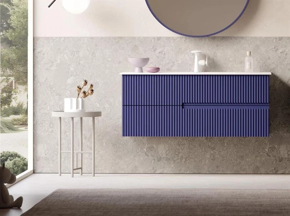 Orka Moonlight 90 cm Lacivert Banyo Dolabı Alt Modül ve Lavabo