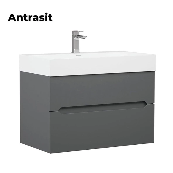 Orka Malta 80 cm Antrasit Banyo Dolabı Alt Modül ve Lavabo - Resim 3