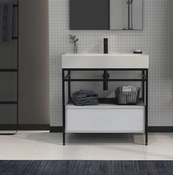 Orka Vegas 80 cm Beyaz Banyo Dolabı Alt Modül ve Lavabo