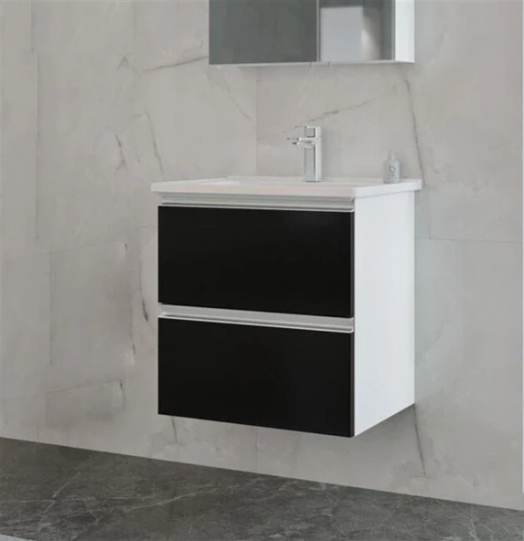 Orka Terme 60 cm Siyah Banyo Dolabı Alt Modül ve Lavabo