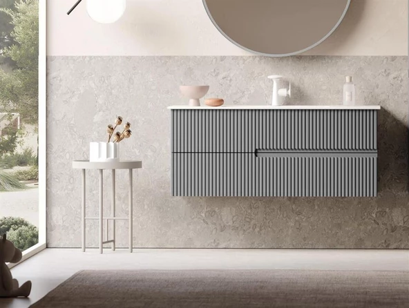 Orka Moonlight 90 cm Gri Banyo Dolabı Alt Modül ve Lavabo