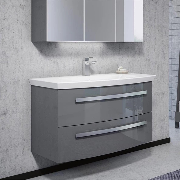 Orka Urla 110 cm Antrasit Banyo Dolabı Alt Modül ve Lavabo