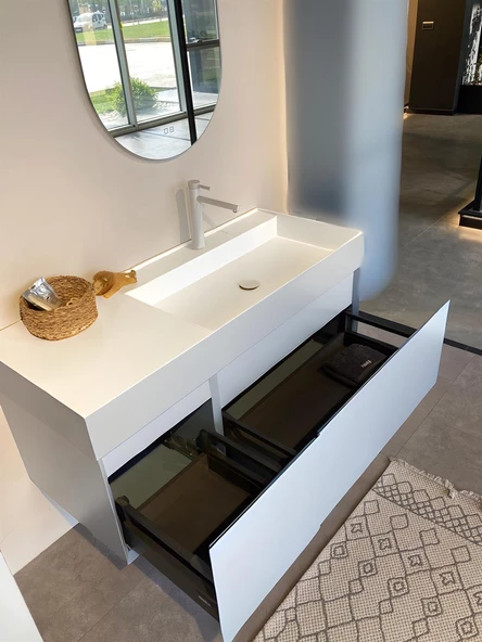 Orka Lusso 120 cm Beyaz Banyo Dolabı Alt Modül ve Lavabo - Resim 2