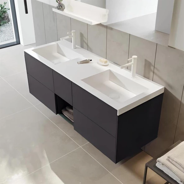 Orka Milano 140 cm Antrasit Banyo Dolabı Alt Modül ve Lavabo