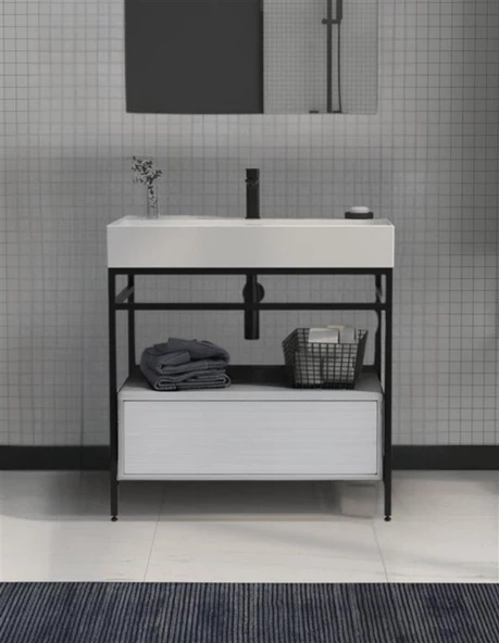 Orka Vegas 60 cm Beyaz Banyo Dolabı Alt Modül ve Lavabo