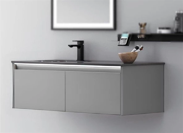 Orka Lisbon 110 cm Mat Gri Banyo Dolabı Takımı - Resim 2