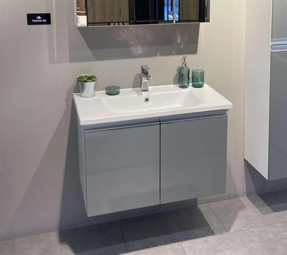 Orka Terme 80 cm Gri Banyo Dolabı Alt Modül ve Lavabo