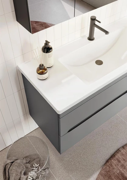 Orka Varna 120 cm Gri Banyo Dolabı Alt Modül ve Lavabo - 4